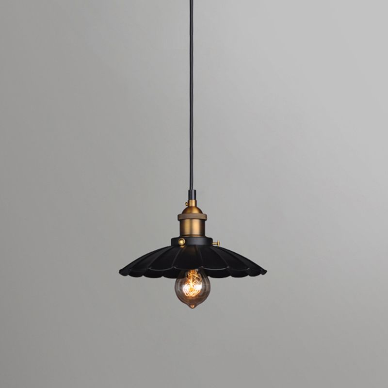 Industrial Classic Scalloped Pendant Light Wrought Iron Hanging Light for Commercial Place