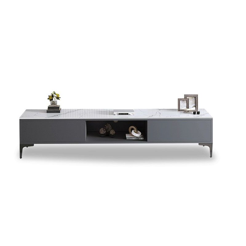 15.7" H Glam TV Cabinet Glass Top Media Console TV Stand with 2 Doors