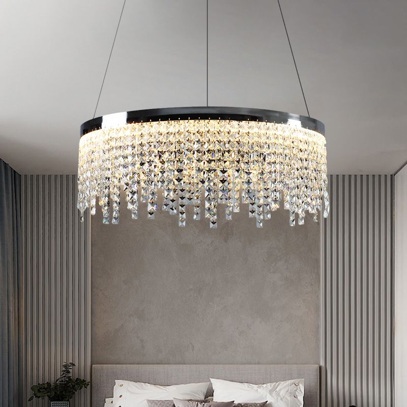 16"/19.5" Wide Chrome Round Down Lamp Modern Style Beveled Crystal LED Ceiling Chandelier in Warm/White Light