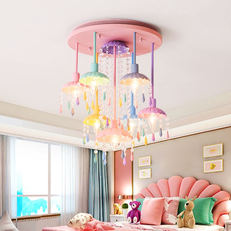 Umbrella Glass Pendant Lighting Fixture Macaron Pink Hanging Pendant Light for Kids Bedroom