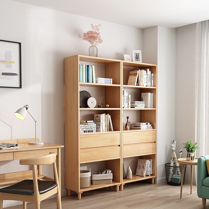 Modern Standard Open Bookshelf Wood 6 Shelf Bookcase with Drawer Storage