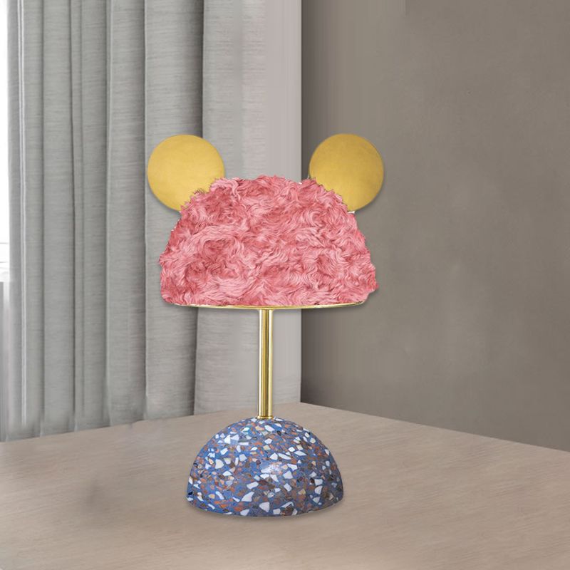 Plüsch Stoff Bärentisch Lampe Kinder Style 1 Glühbirnen rosa/dunkelgrün/hellrosa Nachttisch Licht mit Kuppel Terrazzo -Basis