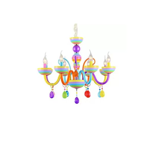 Glass Candle Pendant Light with Crystal Pretty Multi-Colored Chandelier for Kindergarten