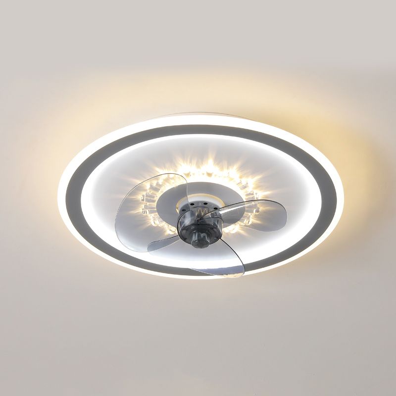 Circular Flush Mount Fan Light Fixture Simple Acrylic White LED Semi Flush Mount for Bedroom