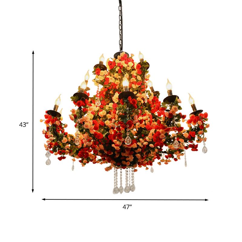 Candela lampadario del lampadario di fiore del ristorante in metallo industriale 15 lampadine a ciondolo a LED rosso con accento di cristallo