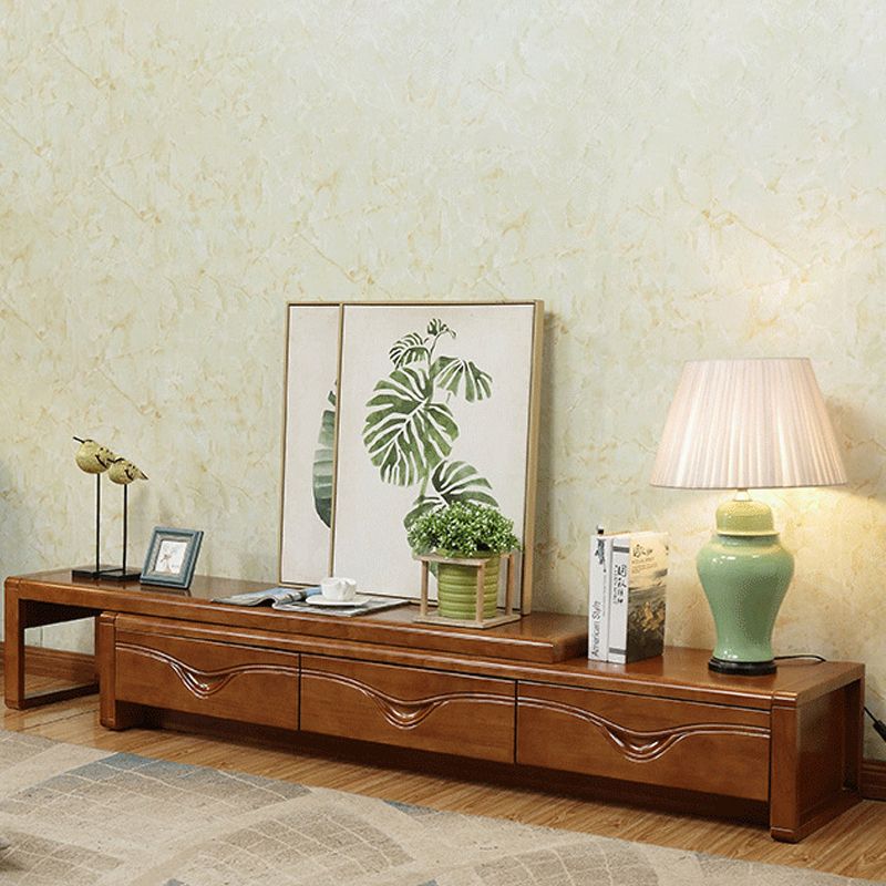 Traditional TV Media Stand Rubberwood TV Stand Console with Drawers