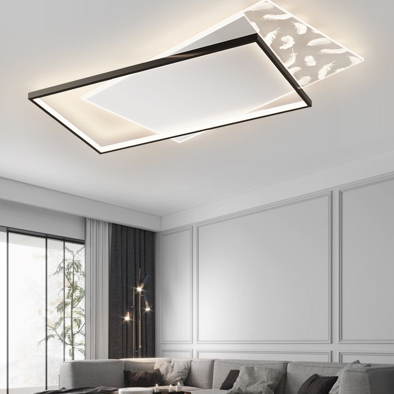 Montaggio semifulto a LED in alluminio rettangolare in moderno luce acrilica con piuma in stile conciso per soggiorno