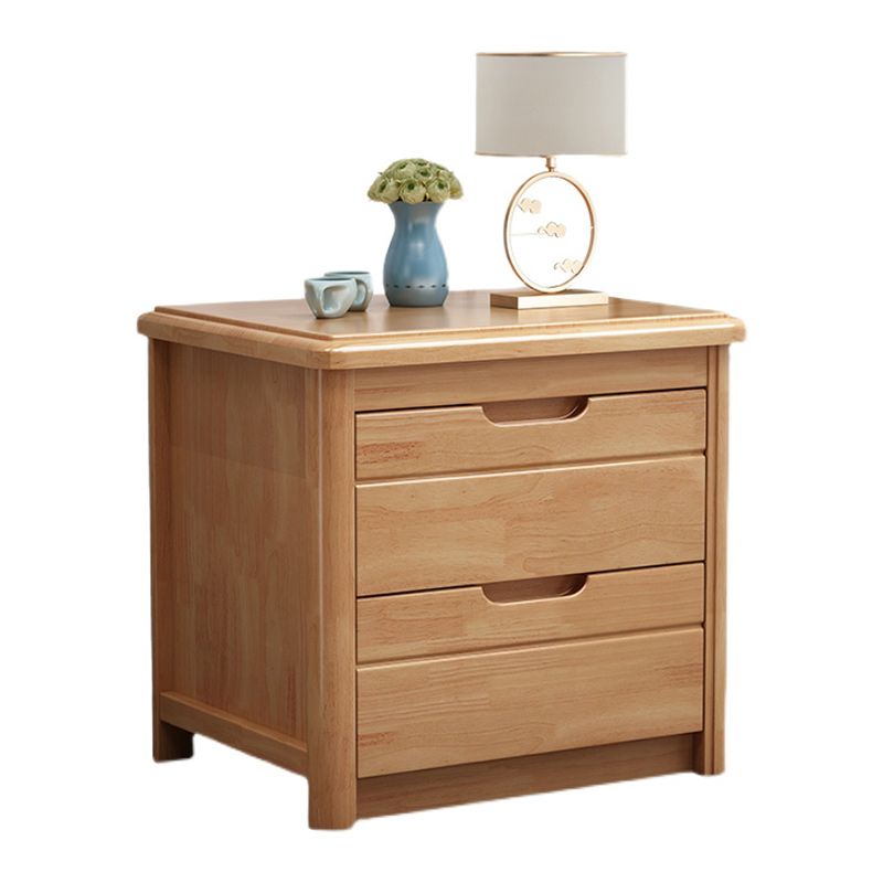 Solid Wood Night Table Modern 20 Inch H 2-Drawer Storage Nightstand in Brown