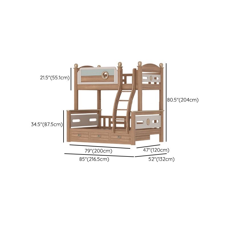 Gender Neutral Solid Wood Kids Bed Mid-Century Modern Bunk Bed with Storage