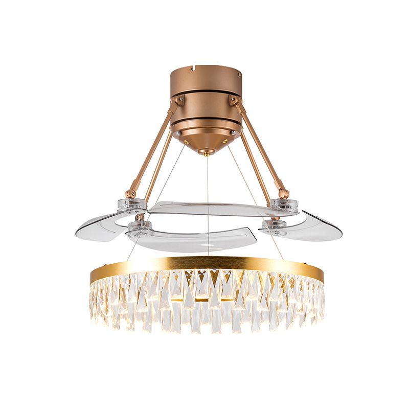 Crystal Prism Gold LED Fan Light Circular 3-Blade Postmodern Style Semi Flush Mount Ceiling Light, 48" Wide