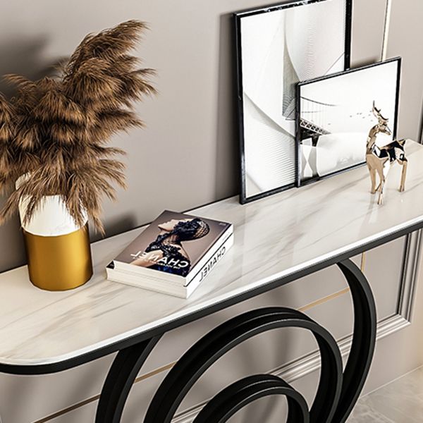 Modern Half Moon Sofa Table Slate and Metal Abstract Console Table for Hall