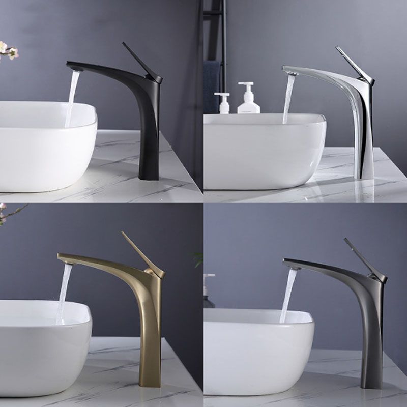 Modern Vessel Faucet Brass Lever Handles Low Arc with Water Hose Bathroom Vessel Faucet