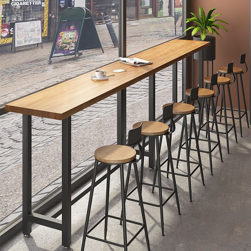 Brown Modern Style Bar Table Solid Wood Coffee Shop Bar Table with Metal Base