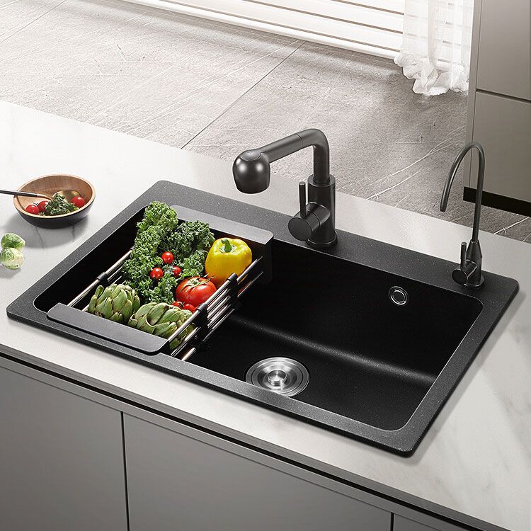 Black Quartz Sink Overflow Hole Detail Overflow Hole Kitchen Sink with Faucet