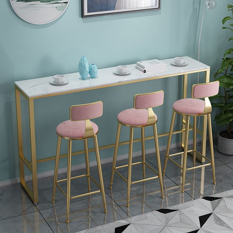 Glam Pub Table with Metal Trestle Polished Finish Marble Top Bar Table