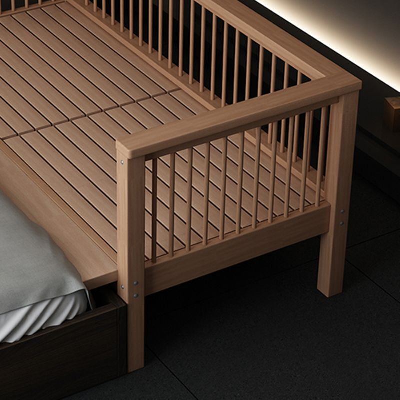 Tall Clearance Toddler Bed Natural Solid Wood Kids Bed with Detachable Guardrails