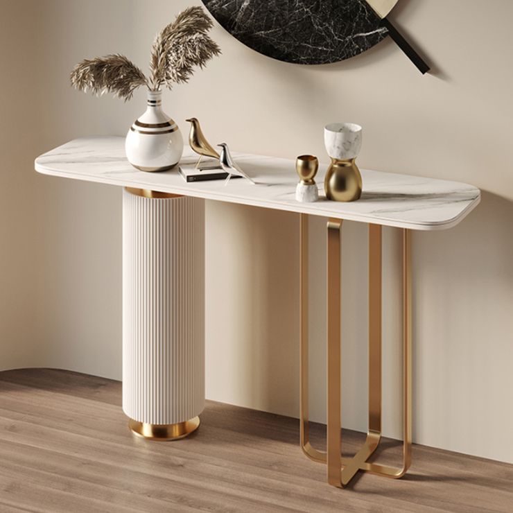 15 Inch Wide Glam Accent Table Stone Gold Console Accent Table