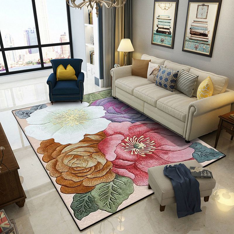 Retro Blumenmuster Teppich Multicolor Shabby Chic Teppich Polyester Waschbarer Rückstandsbereich Teppich für Wohnzimmer