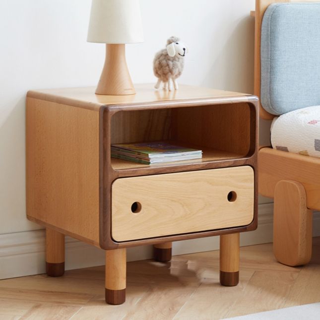 Contemporary Kids Bedside Table Beech Kids Nightstand with Drawers