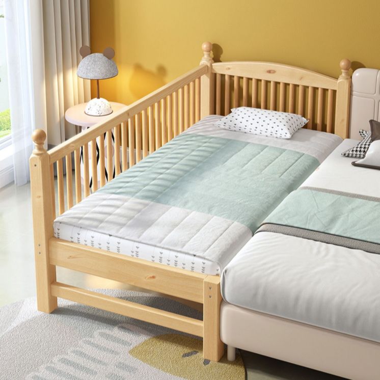 Light Wood Baby Crib Standard Pine Nursery Bed with Guardrail