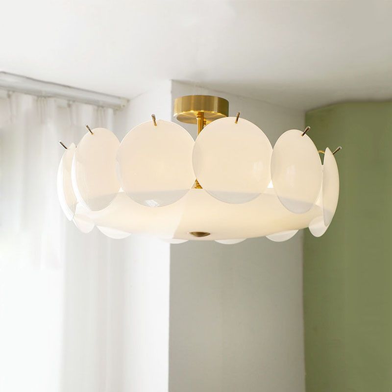 Disk Shape Flush Light Modern Style Glass 4/6/8 Lights Flush Ceiling Light in White