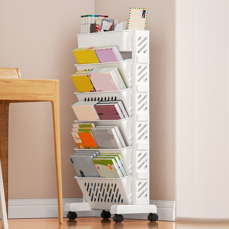 Modern Standard Bookcase Metal Closed Back Bookshelf with Wheels