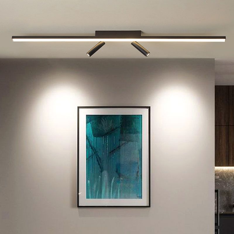 Modern Strip Ceiling Light Metal Black 3 Lights Track Flush Mount Light for Living Room