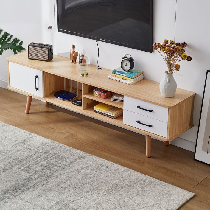 Solid Wood TV Stand & Media Console , Open Storage TV Console with Drawers