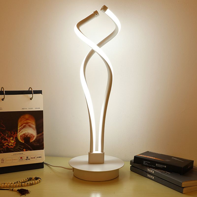 Minimalist LED Small Desk Lamp Black/White Twisted Task Lighting with Acrylic Shade for Bedroom