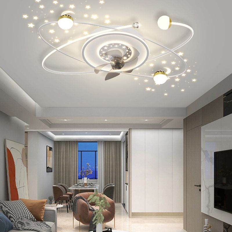 Contemporary White/Golden/Black Ceiling Fan Lamp LED Unique Ceiling Fan Light for Bedroom