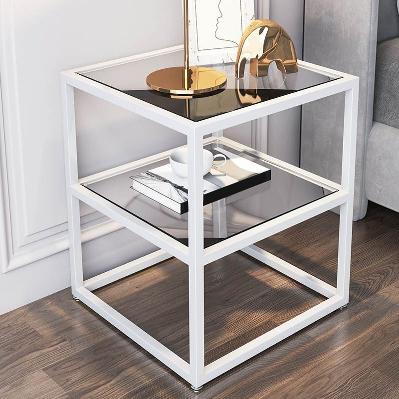 21 Inch H  Night Table Open Storage Metal Glass Top Shelf Included Nightstand