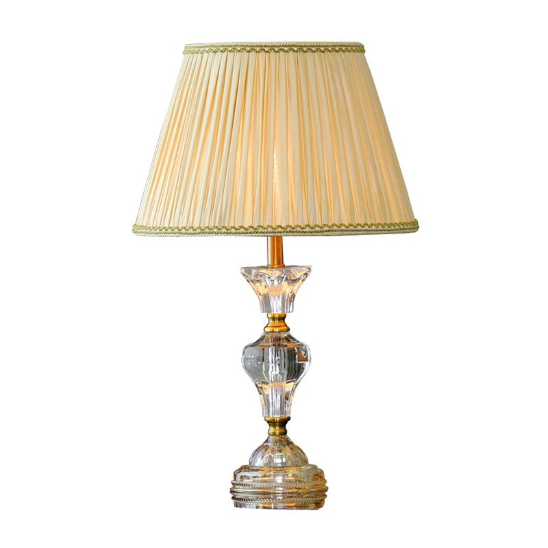 Clear Crystal Tapered Table Lighting Contemporary 1 Head Night Lamp in Beige for Living Room