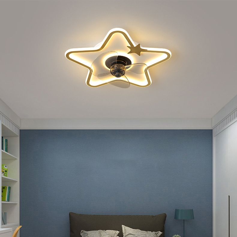 Kids Creative LED Ceiling Fans Wrought Iron Indoor Fan Light with Acrylic Shade