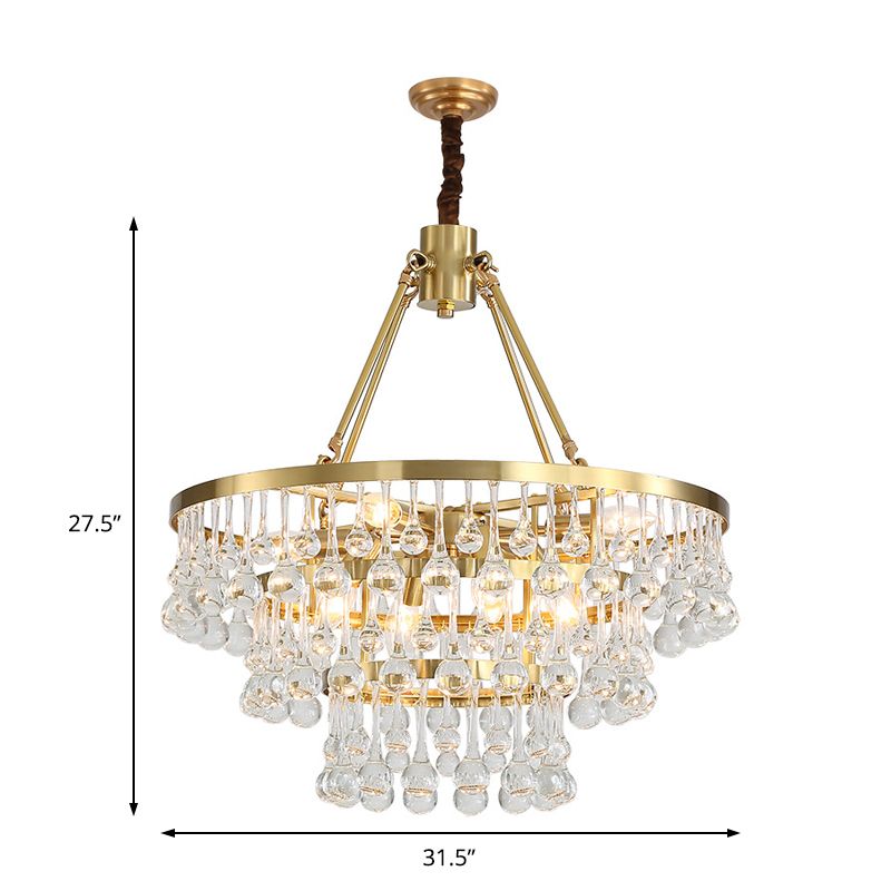 Brass Tiered Chandelier Light Fixture Contemporary Crystal Orbs LED Hanging Lamp for Living Room