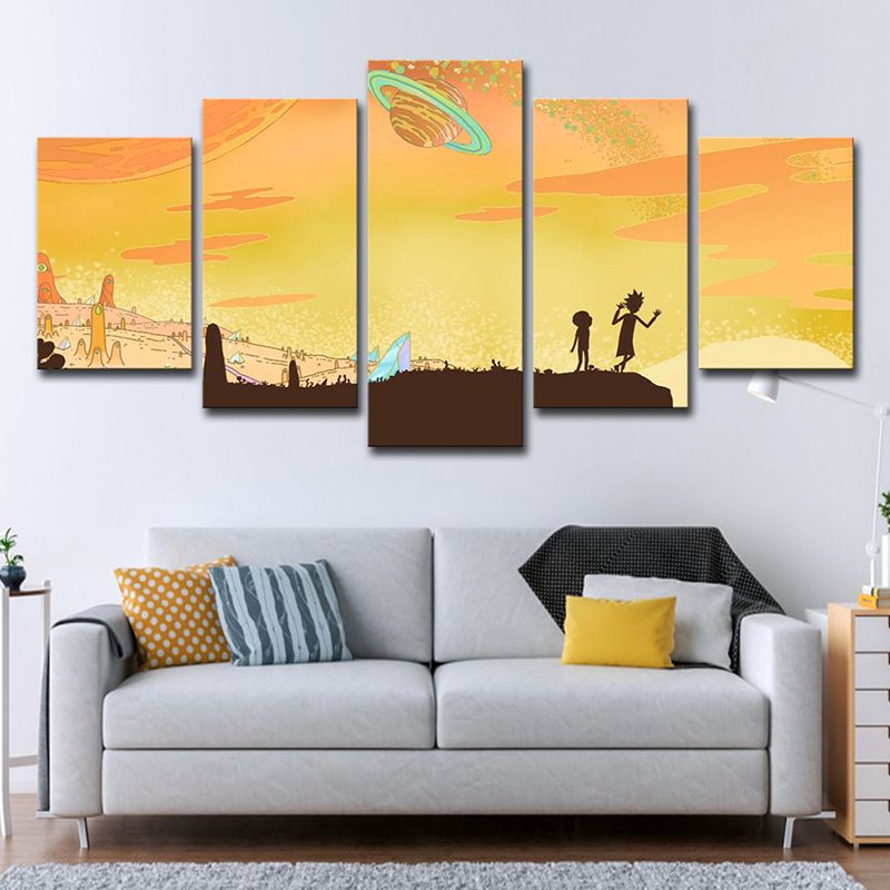 Cartoon the Other World Canvas Yellow Multi-Piece Wall Art Print for Living Room