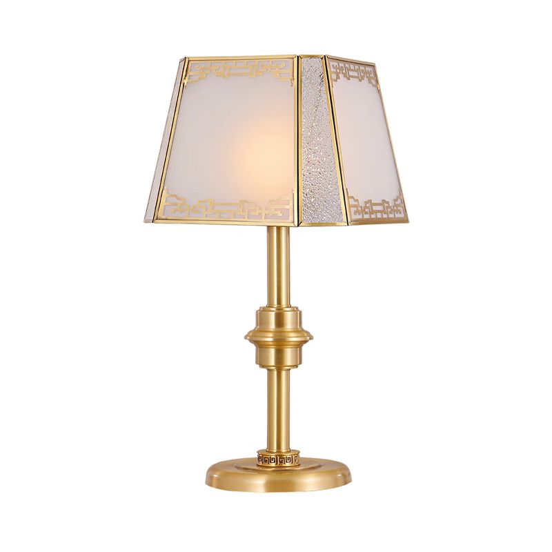 Frosted Glass Trapezoid Table Lighting Colonialism 1-Head Bedside Night Light in Gold