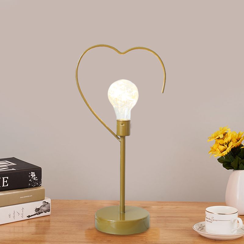 Bedside Plug-In LED Table Lamp Kids Style Black/Gold Nightstand Light with Star/Loving Heart Iron Frame