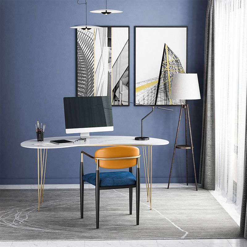 Contemporary Marble Computer Desk for Home 30"H Desk with Metal Legs