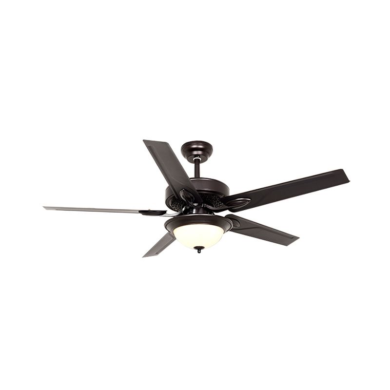 White Glass Black Ceiling Fan Lighting Dome Traditional 5 Vanes LED Semi Flush Lamp Fixture with Wall/Remote Control, 42" Wide