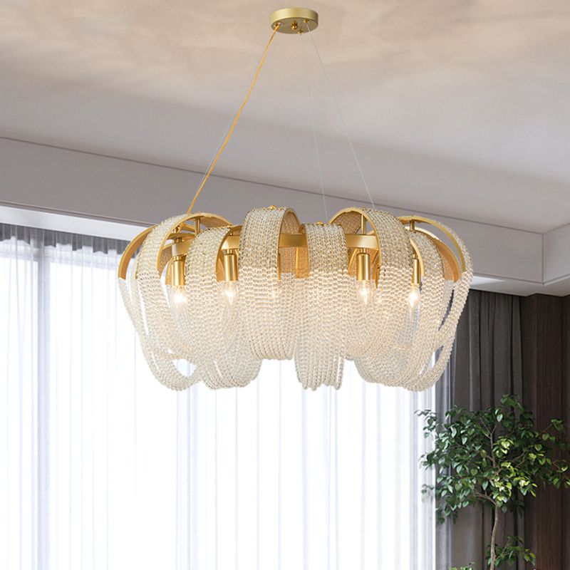 Gold Crystal Pendant Light in Modern Luxury Style Wrought Iron Hanging Lamp for Living Room