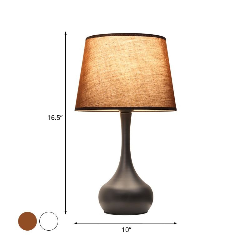 Fabric Brown/White Nightstand Lamp Barrel Shade 1-Light Rural Table Light with Slim Neck Pedestal