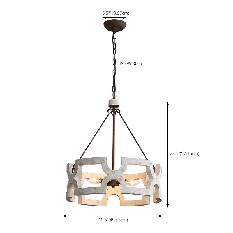 3 luces de madera envejecida de madera hueca araña de lámpara de óxido de estilo industrial accesorio de iluminación de café industrial con cadenas colgantes ajustables