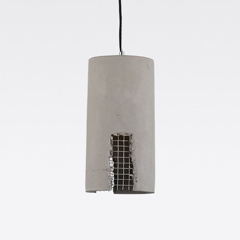 1 Bulb Hanging Ceiling Light Antiqued Cylinder/Dome Cement Pendant Lamp Fixture in Grey