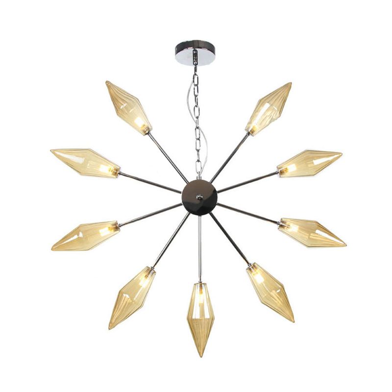 6/9/12 Lights Chandelier Lamp Industrial Sputnik Amber/Clear Glass Ceiling Light Fixture in Black/Copper/Chrome