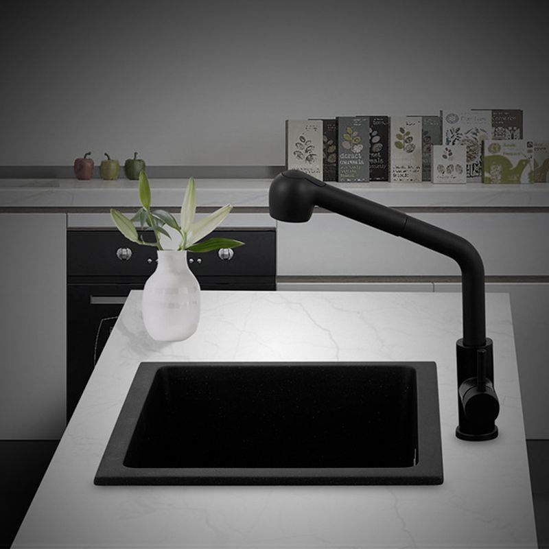 Black Quartz Sink Drop-In Kitchen Sink with with Drain Assembly