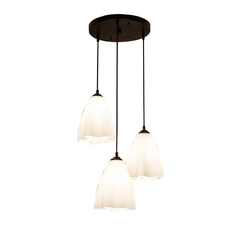 Glass Ripples Pendant Lighting Modern 3 Head Hanging Lamp for Dinning Room