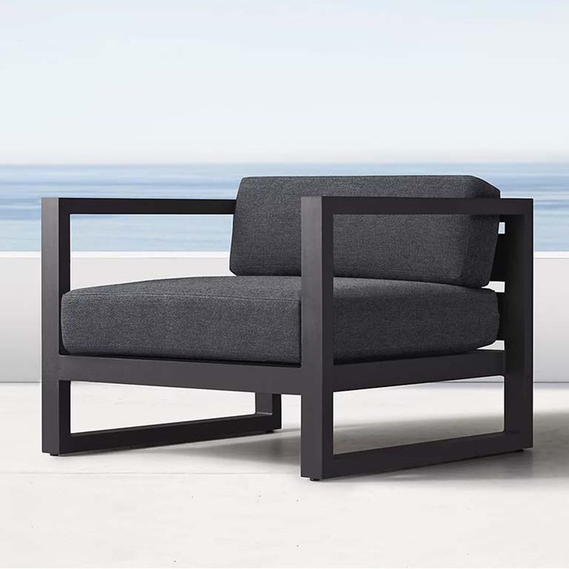 Contemporary Black Symmetrical Outdoor Patio Sofa with Cushion