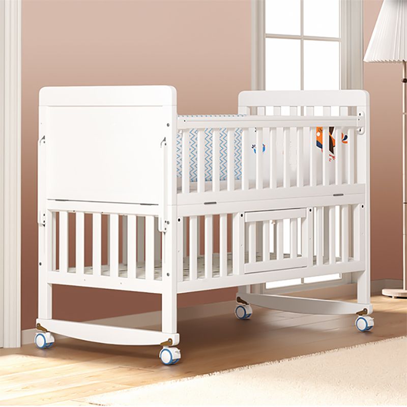 Scandinavian White Wood with Guardrail with Storage Nursery Crib