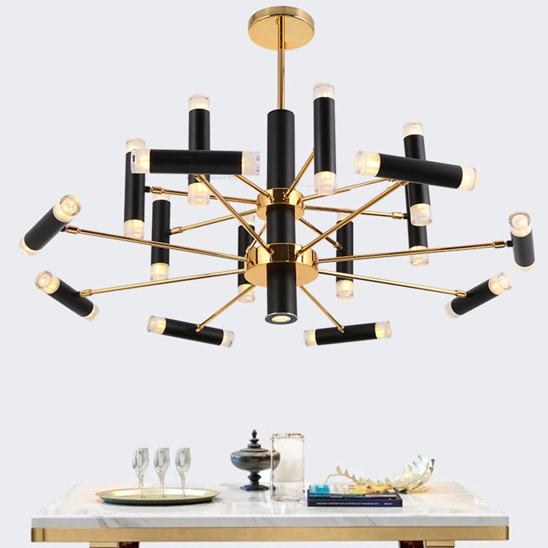 Modern Metal Radial Hanging Chandelier Light Tube Shade Suspension Light in Black