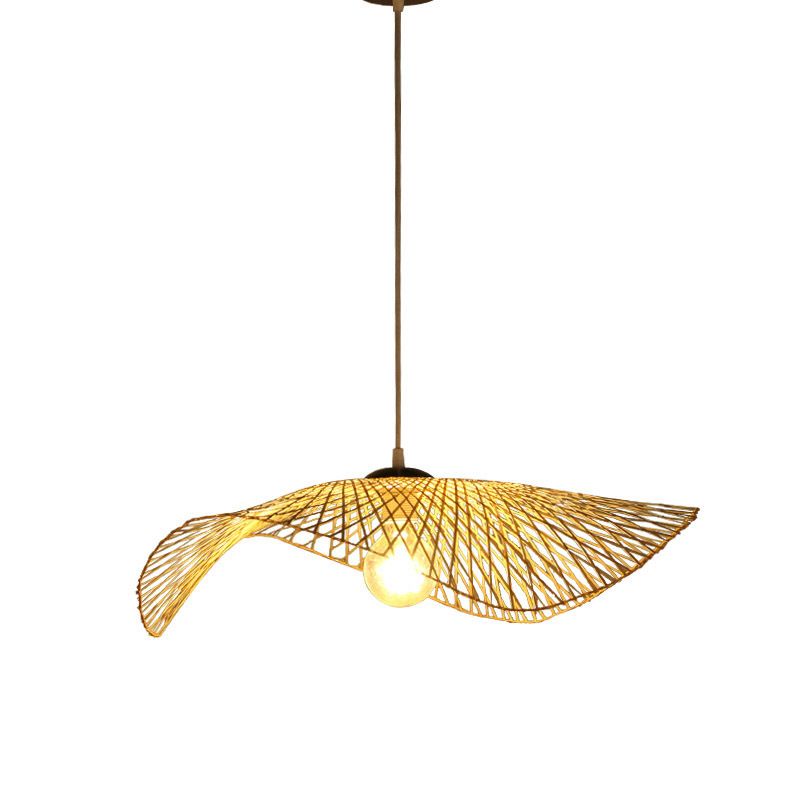 Shaded Restaurant Pendant Light Fixture Bamboo Asia Style Ceiling Pendant Light in Beige